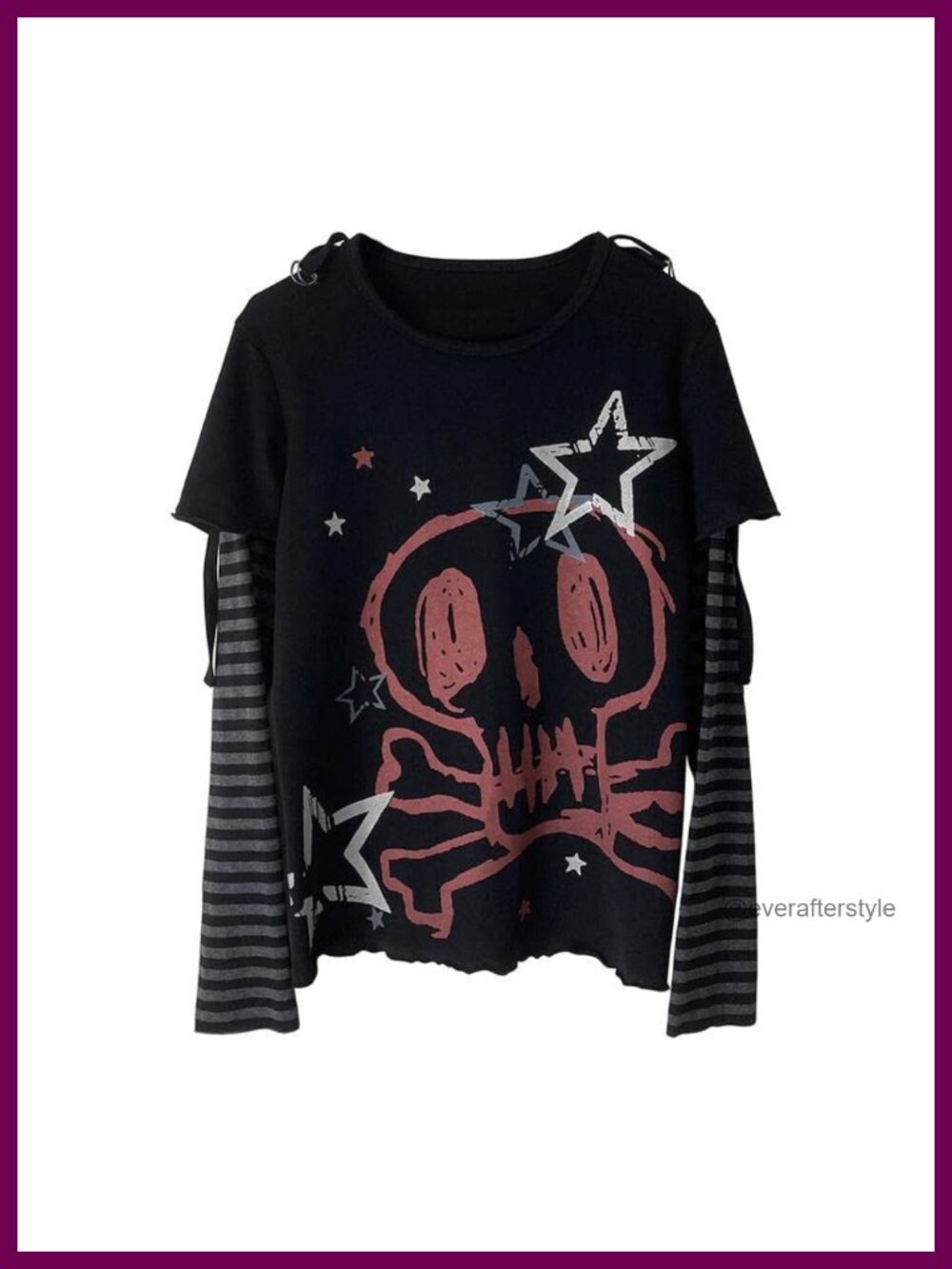 Pbkabiug Y2K Faux Two Piece Long Sleeve Grunge T-Shirt